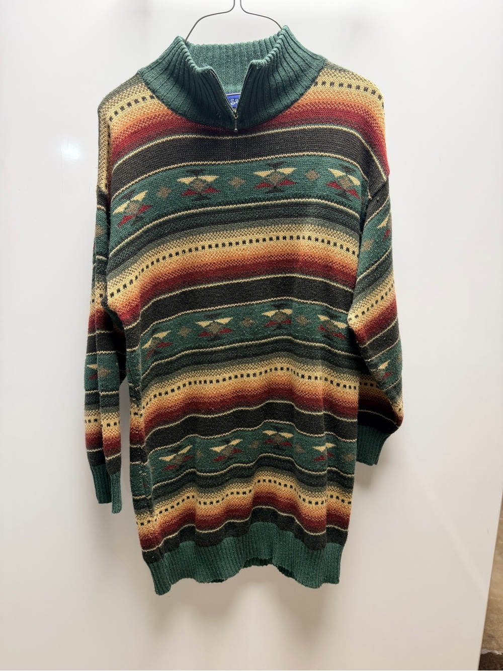 Men's Green Patterned Turtleneck Sweater